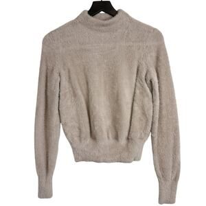 Ann Taylor Fuzzy Knit Mock Neck Sweater Beige - XS